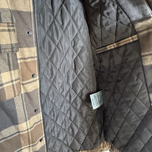 Levi's Quilted Lined Snap Flannel Shacket Adult Small Brown Beige Plaid Jacket - Picture 5 of 15